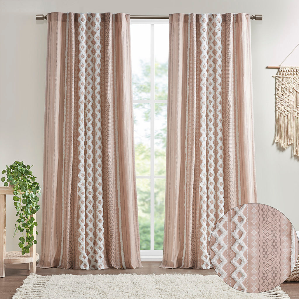 INK+IVY Cotton Printed Curtain Panel with Chenille Stripe and Lining