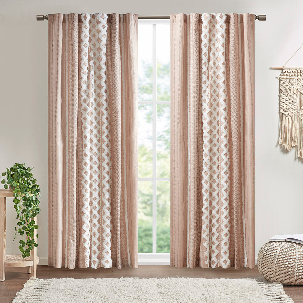 INK+IVY Cotton Printed Curtain Panel with Chenille Stripe and Lining