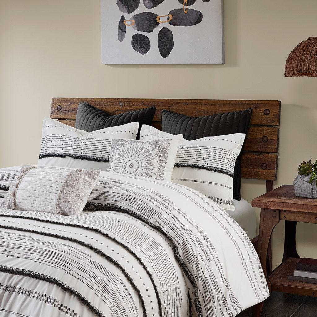 INK+IVY Cotton Printed Duvet Cover Set with Trims