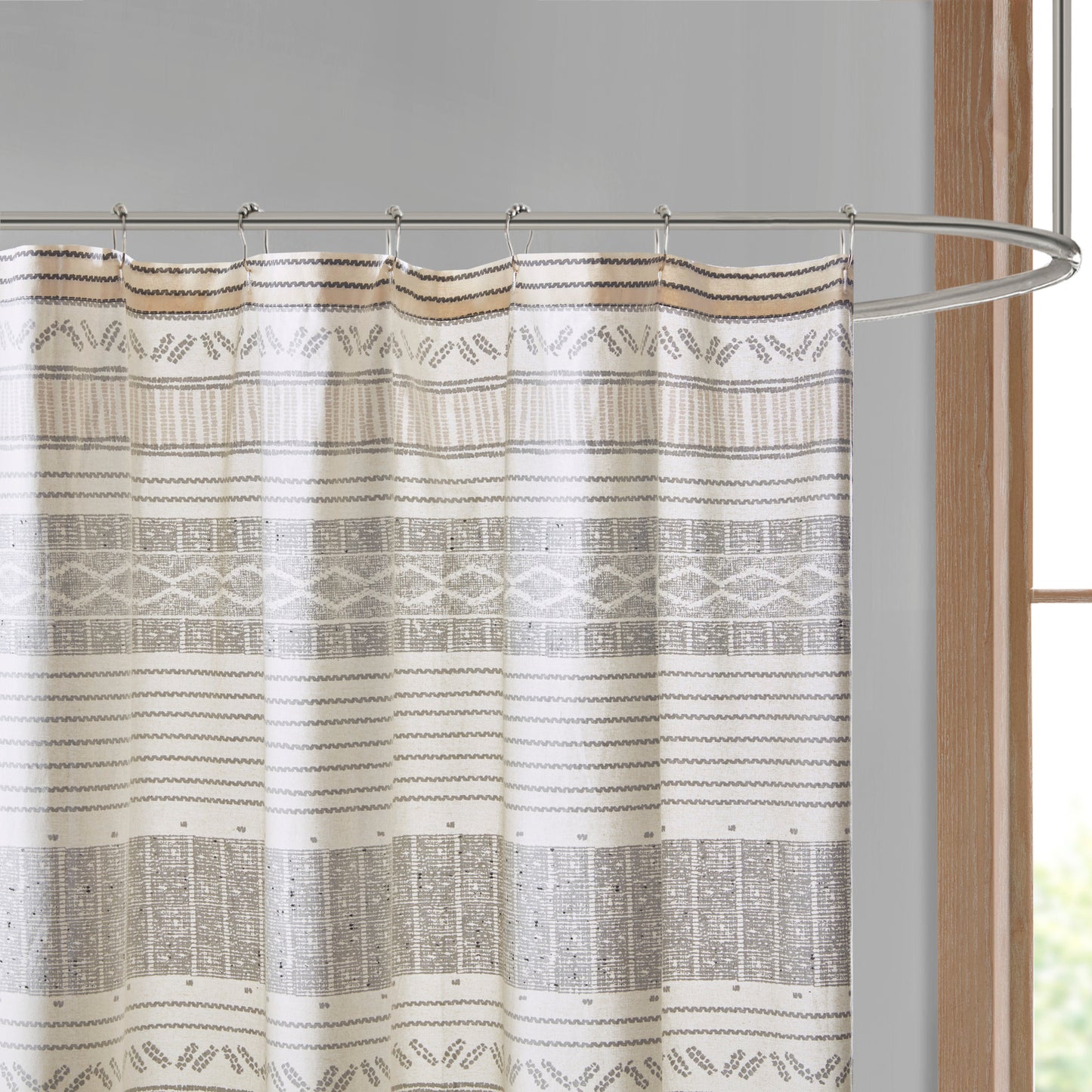 INK+IVY Cotton Stripe Printed Shower Curtain with Tassel