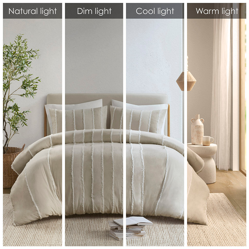 INK+IVY 3 Piece Striped Cotton Duvet Cover Set