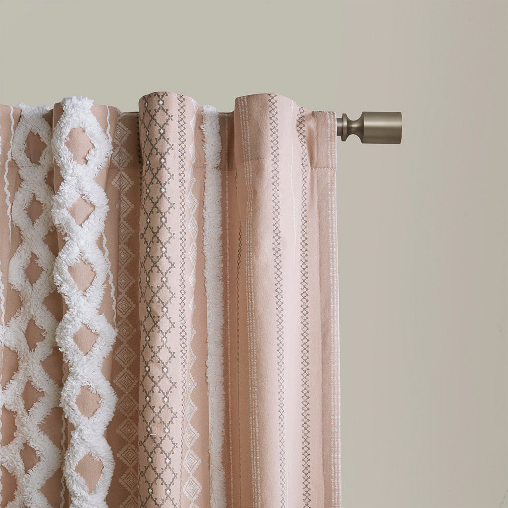 INK+IVY Cotton Printed Curtain Panel with Chenille Stripe and Lining