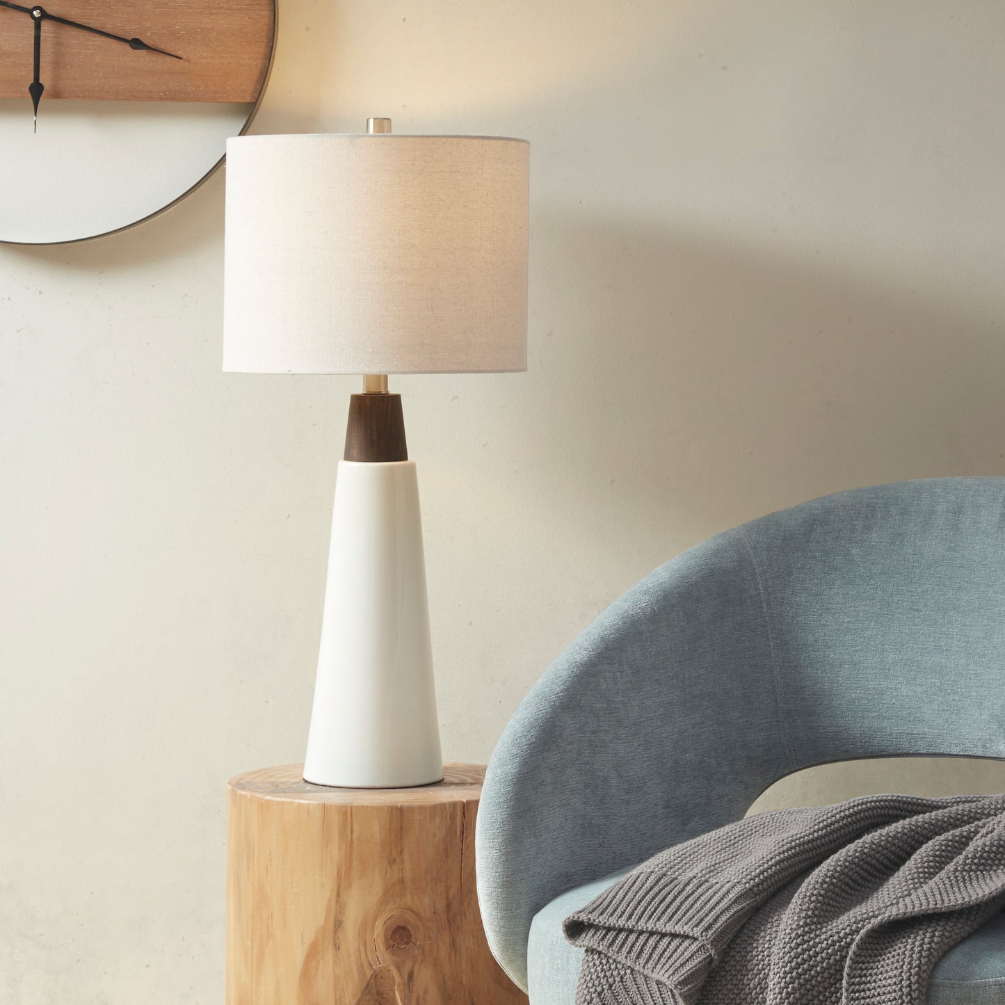 INK+IVY Triangular Ceramic and Wood Table Lamp