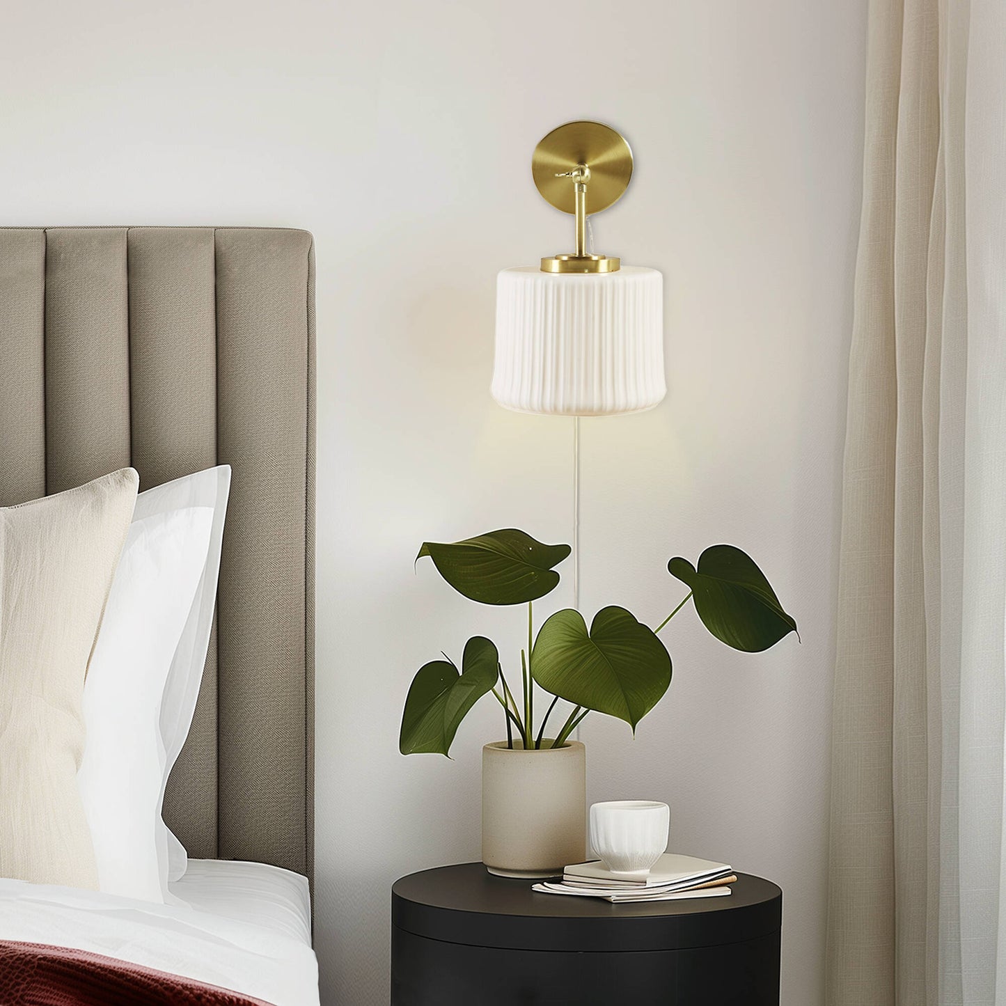 INK+IVY White Ceramic Wall Sconce with Adjustable Swing Arm