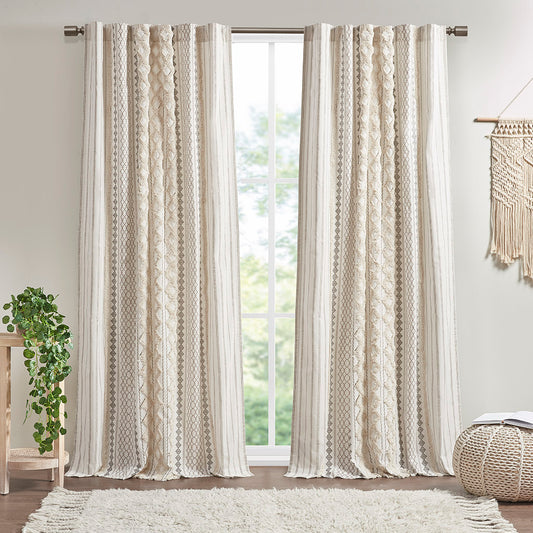 INK+IVY Cotton Printed Curtain Panel with Chenille Stripe and Lining