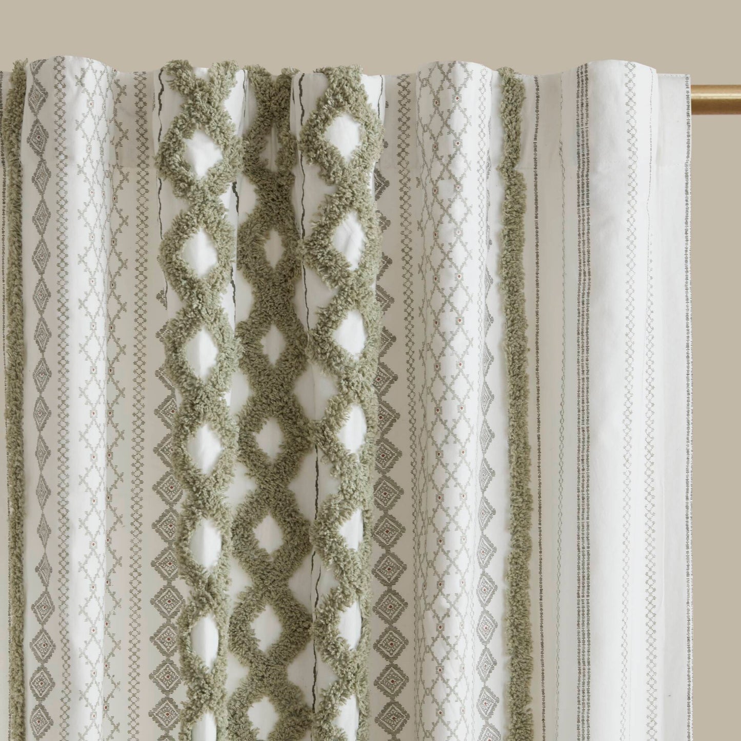 INK+IVY Cotton Printed Curtain Panel with Chenille Stripe and Lining