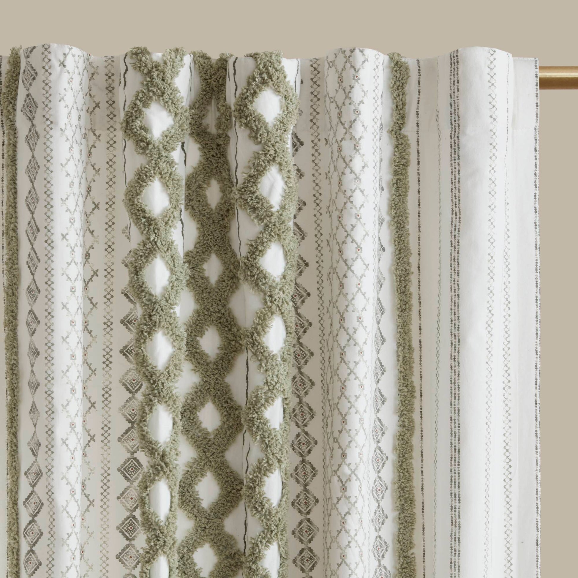 INK+IVY Cotton Printed Curtain Panel with Chenille Stripe and Lining
