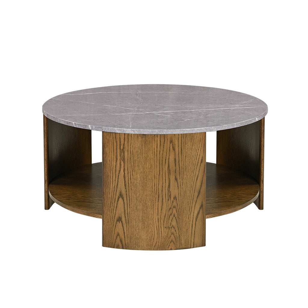 INK+IVY Round Mixed Material Coffee Table with Shelf