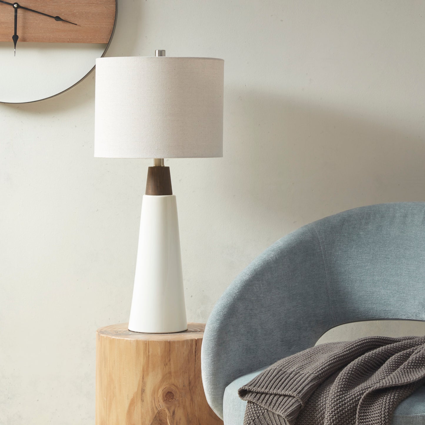 INK+IVY Triangular Ceramic and Wood Table Lamp