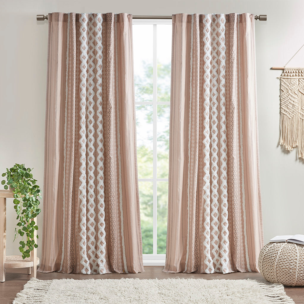 INK+IVY Cotton Printed Curtain Panel with Chenille Stripe and Lining