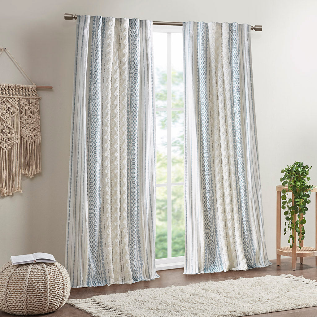 INK+IVY Cotton Printed Curtain Panel with Chenille Stripe and Lining