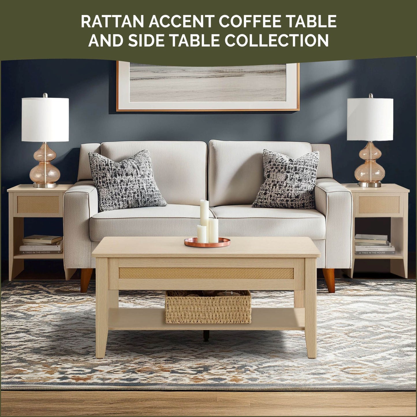 N/A Rattan Lift-Top Coffee Table with Storage & Lower Open Shelf