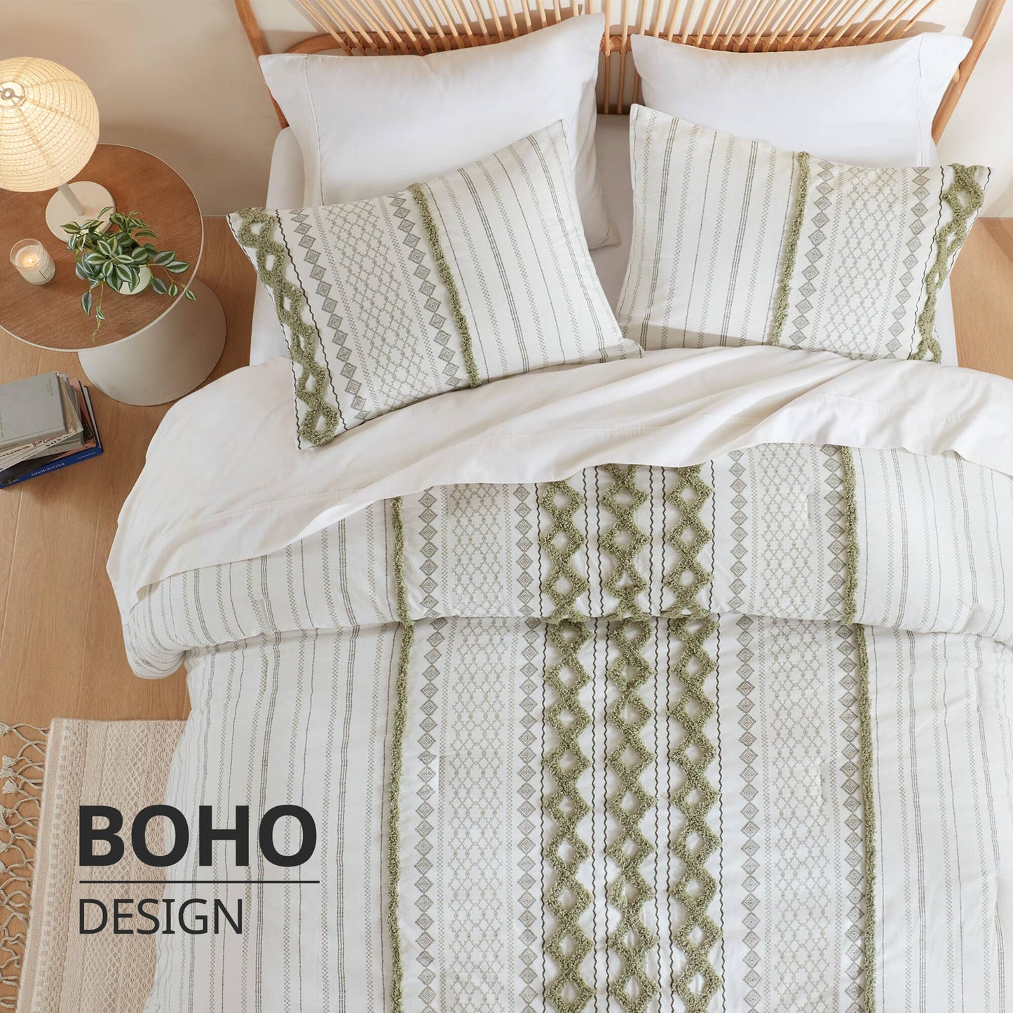 INK+IVY Cotton Printed Duvet Cover Set with Chenille