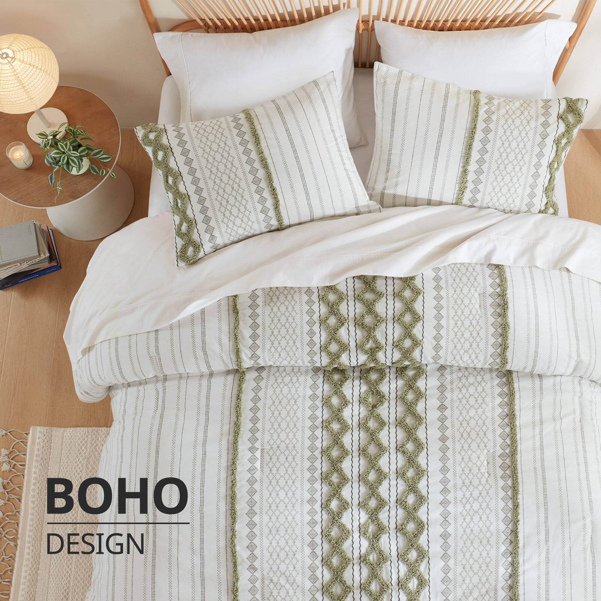 INK+IVY Cotton Printed Duvet Cover Set with Chenille