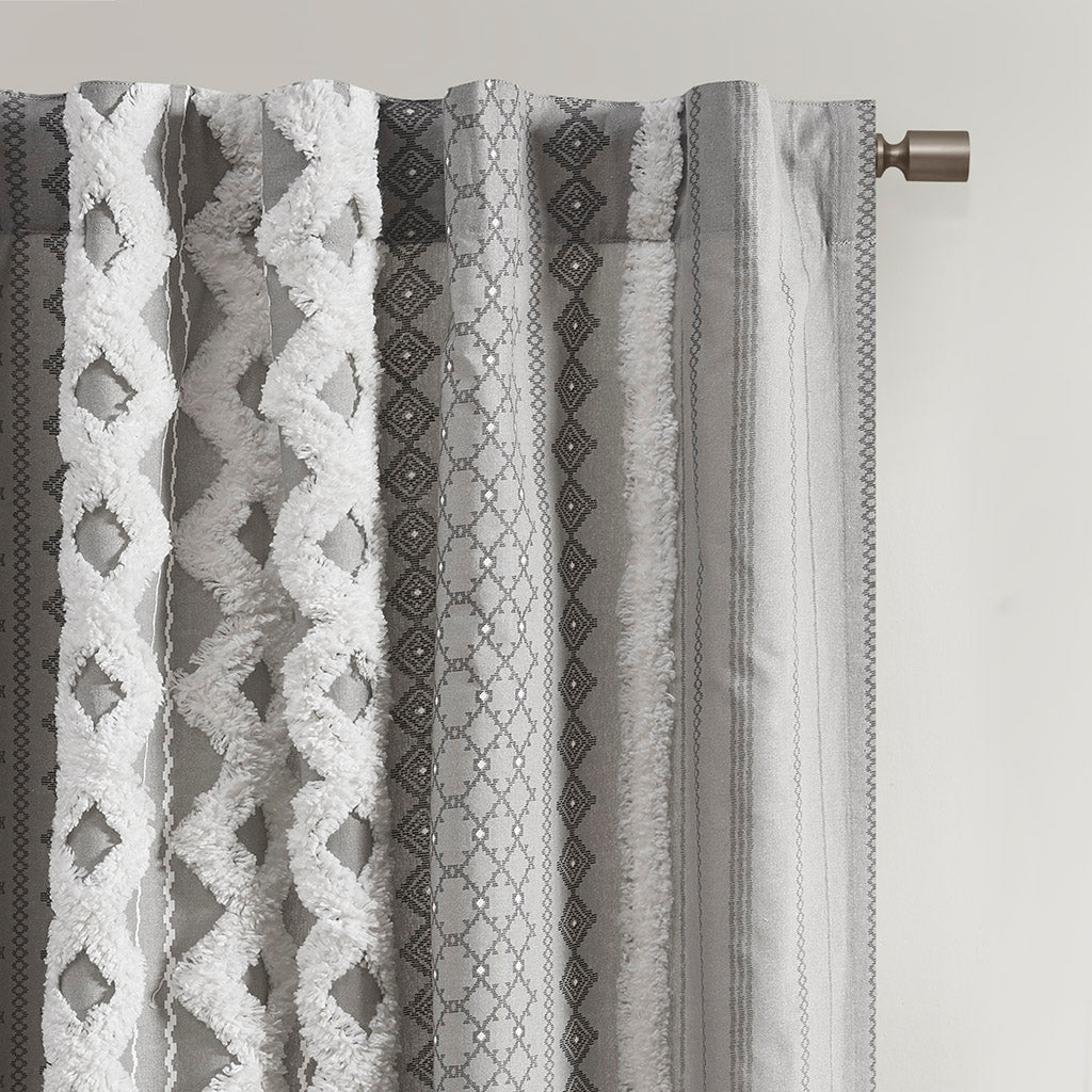 INK+IVY Cotton Printed Curtain Panel with Chenille Stripe and Lining