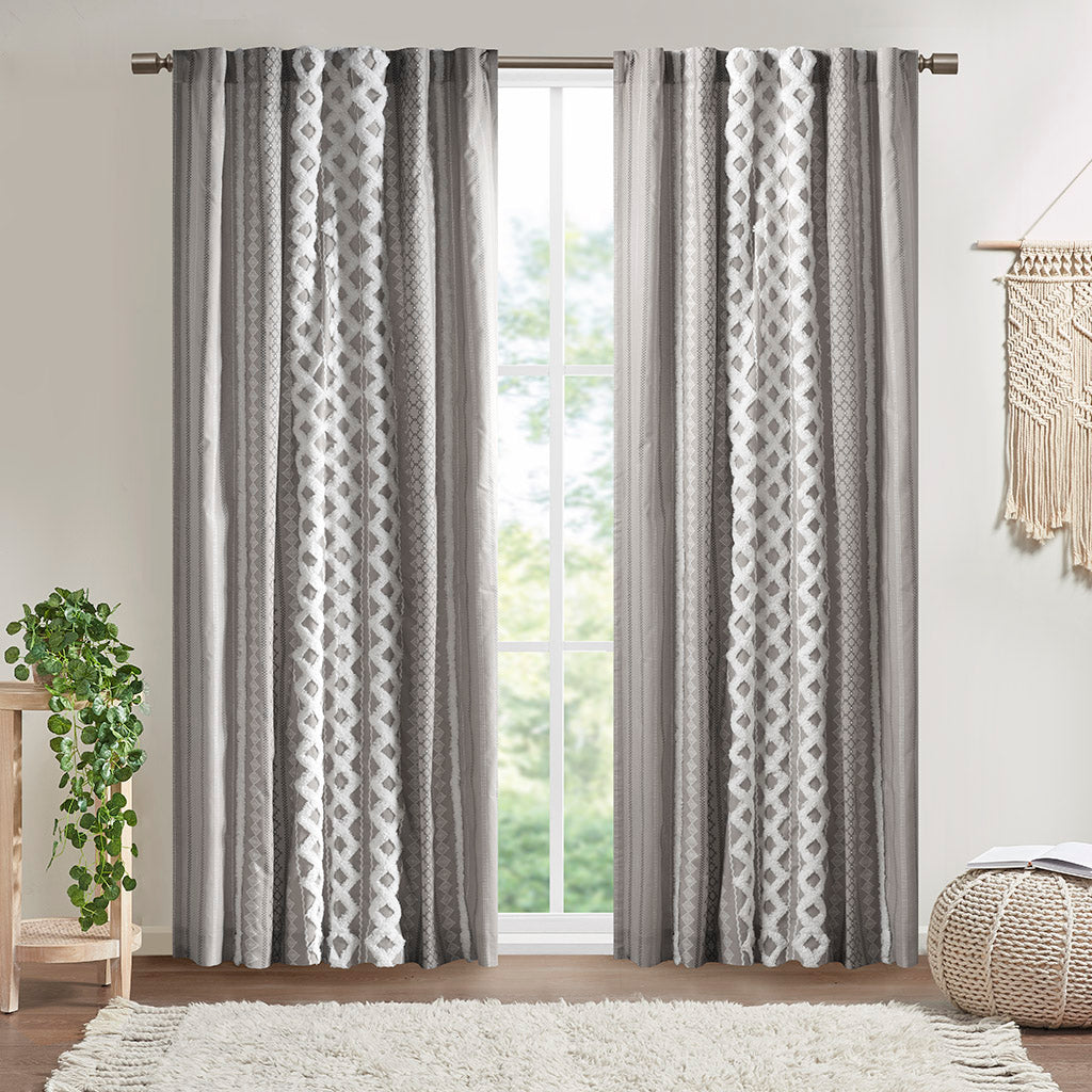 INK+IVY Cotton Printed Curtain Panel with Chenille Stripe and Lining