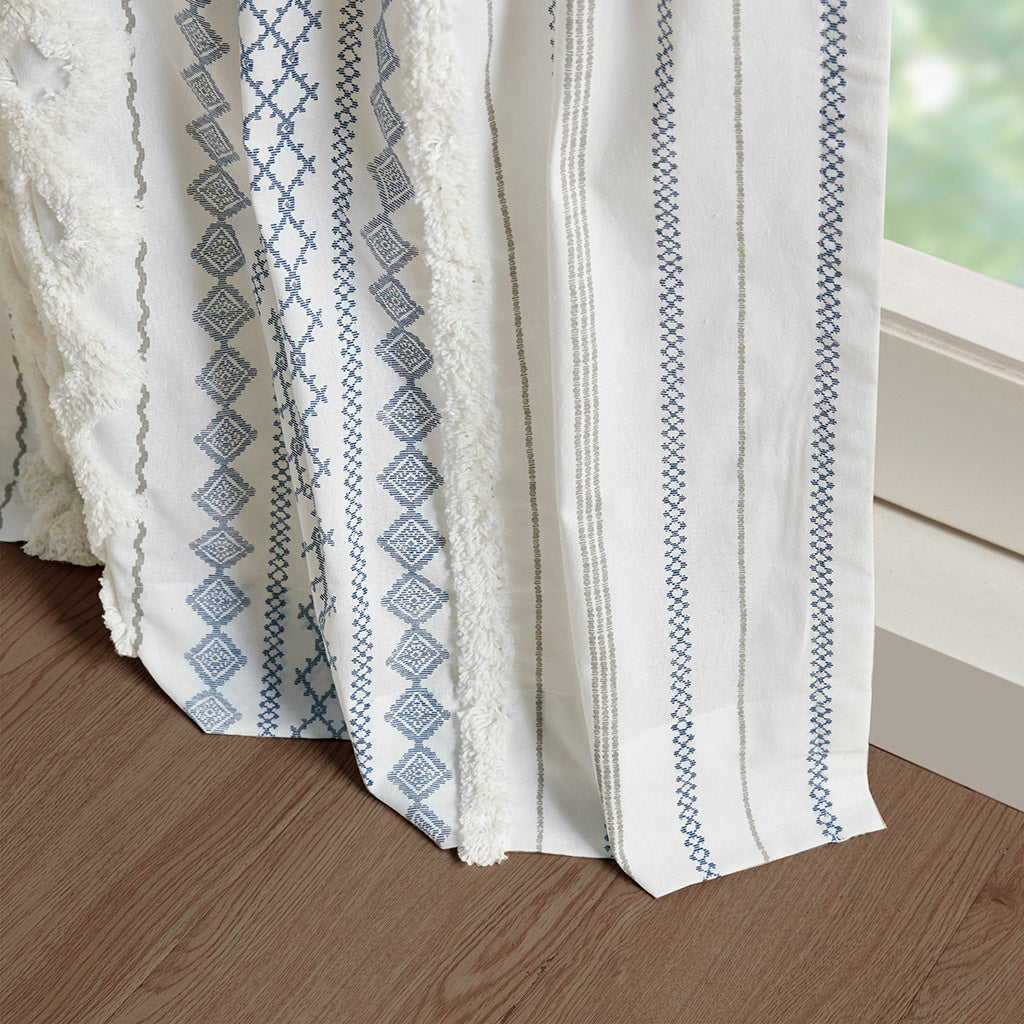 INK+IVY Cotton Printed Curtain Panel with Chenille Stripe and Lining