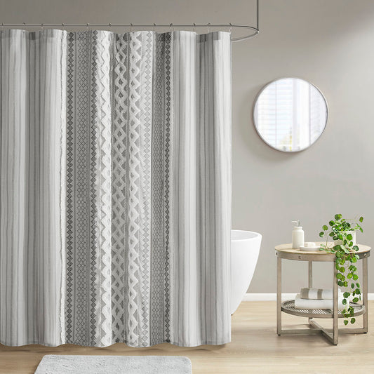 INK+IVY Cotton Printed Shower Curtain with Chenille