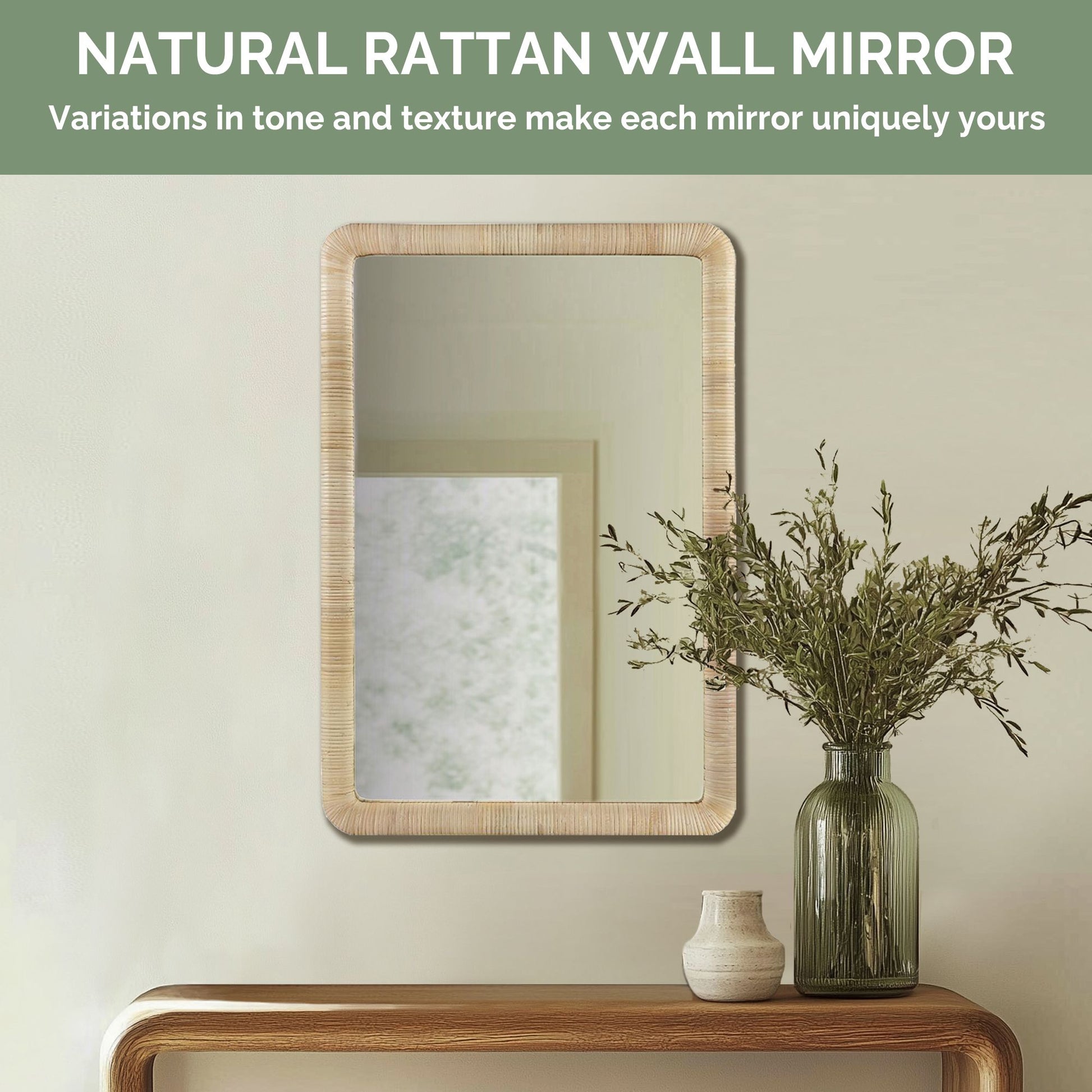 INK+IVY Natural Rattan Rectangle Wall Mirror