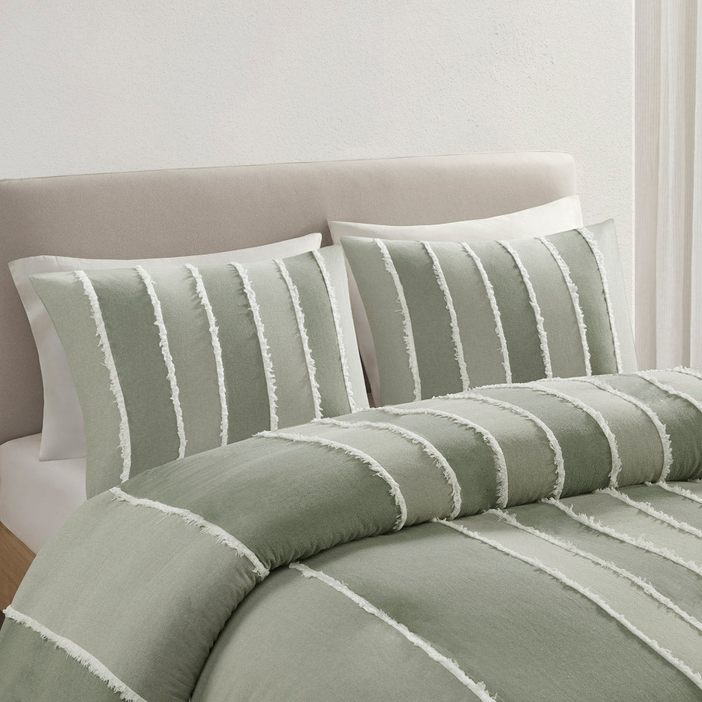 INK+IVY 3 Piece Striped Cotton Duvet Cover Set