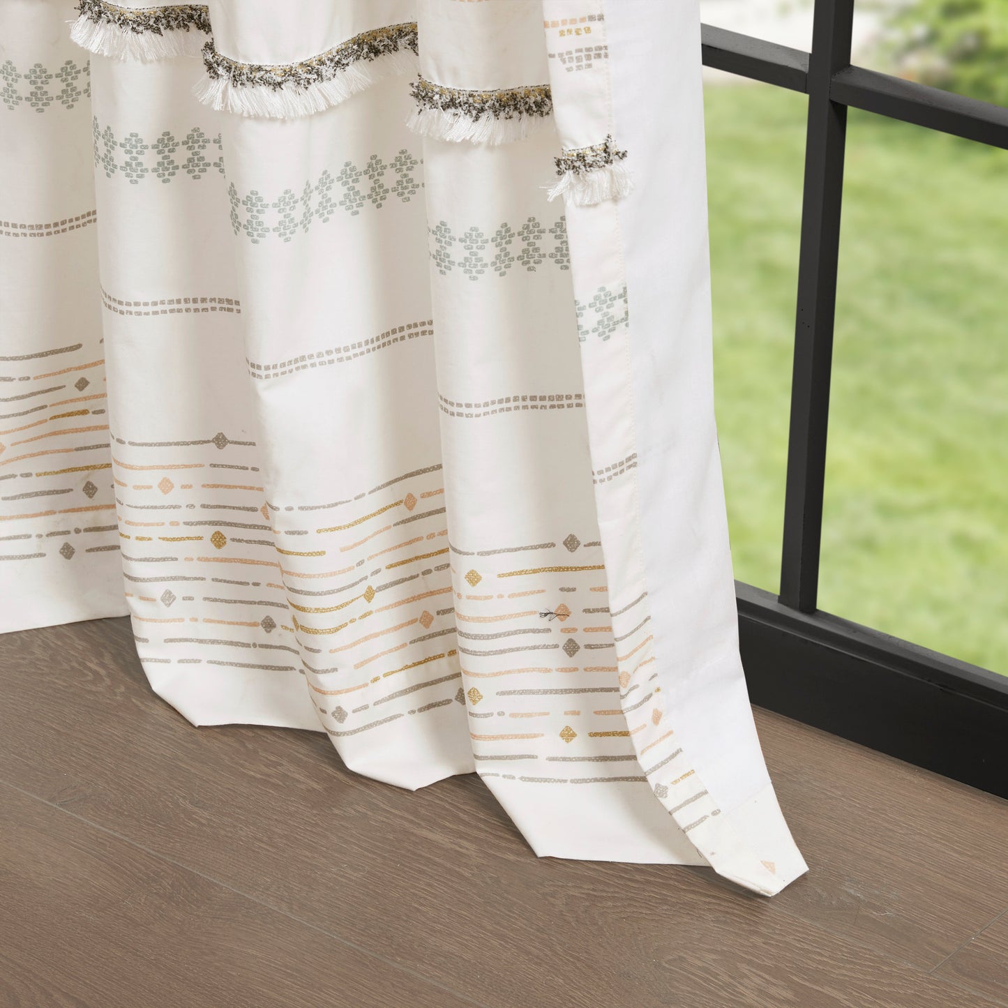 INK+IVY Cotton Printed Curtain Panel with tassel trim and Lining