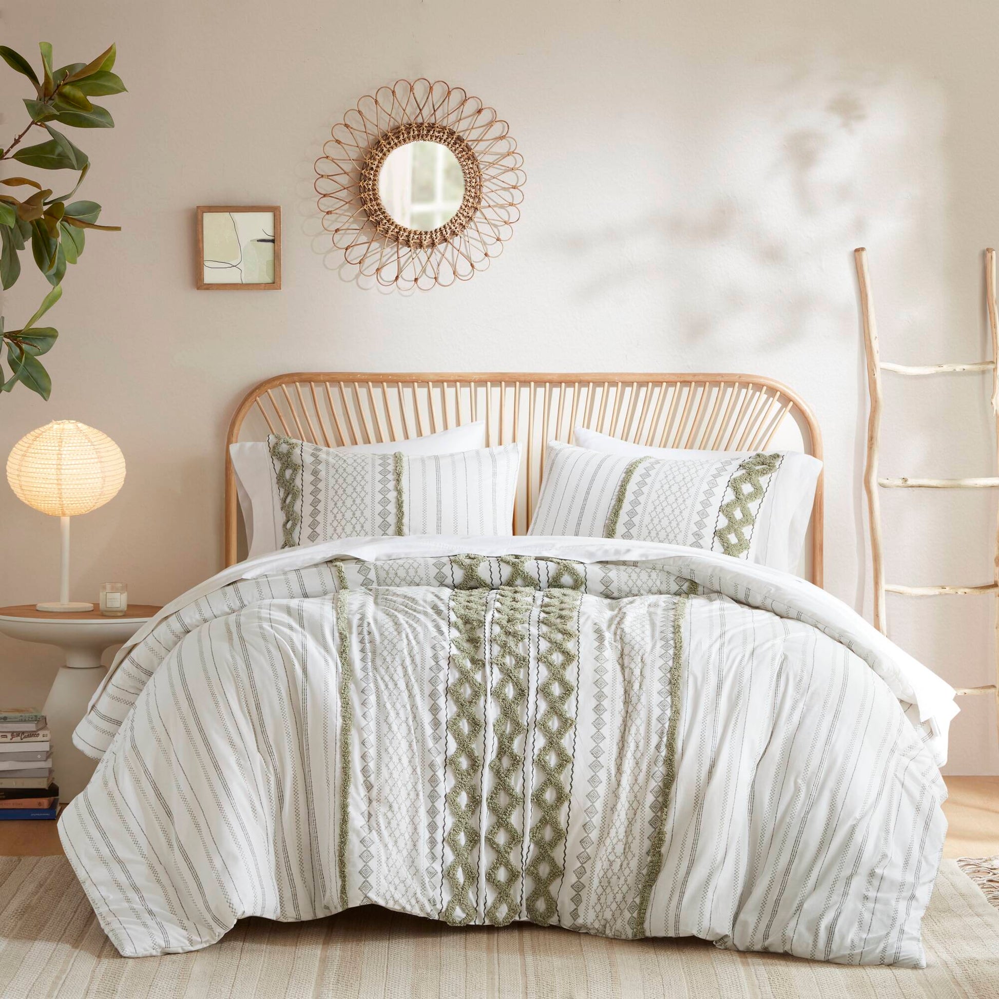 INK+IVY Cotton Printed Duvet Cover Set with Chenille