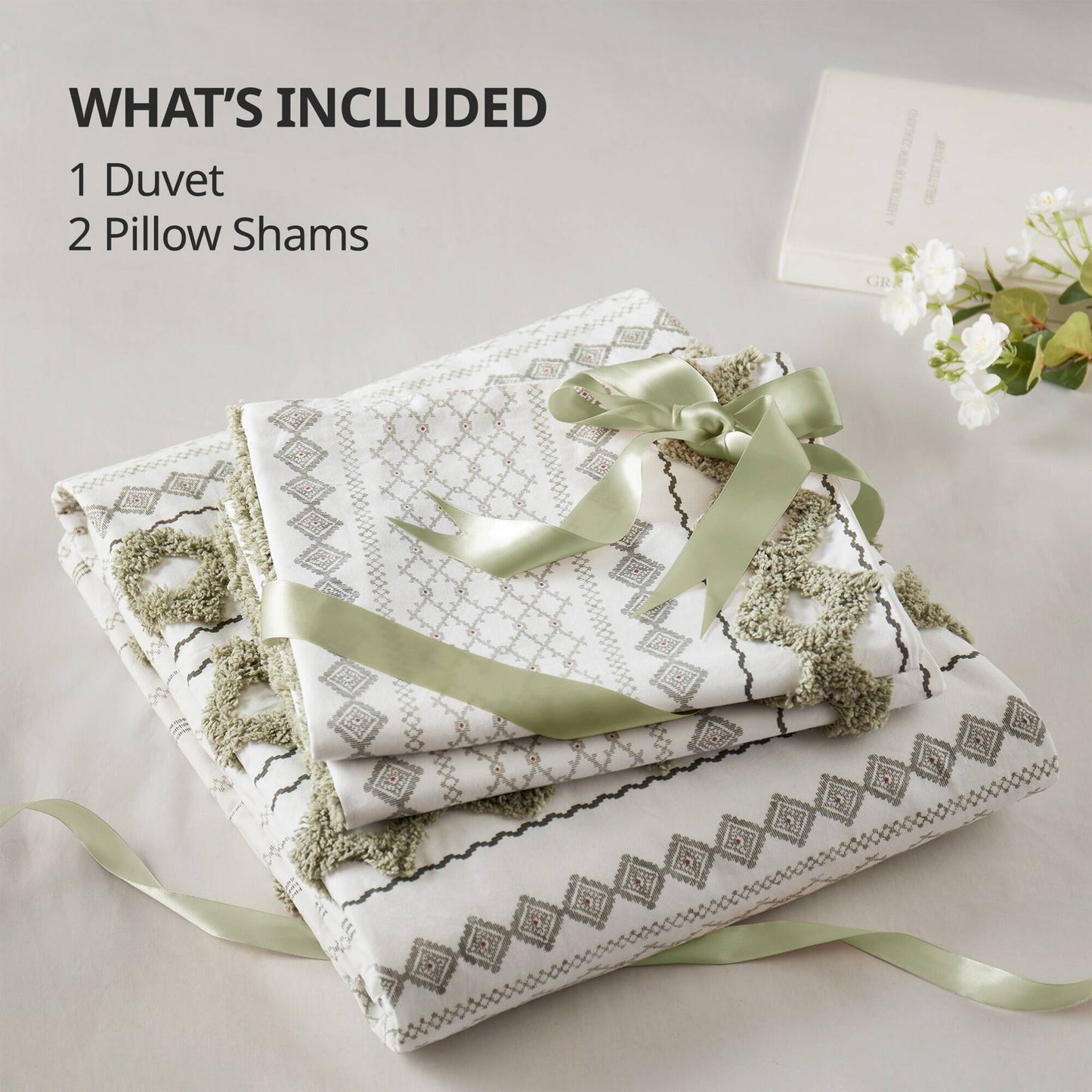 INK+IVY Cotton Printed Duvet Cover Set with Chenille