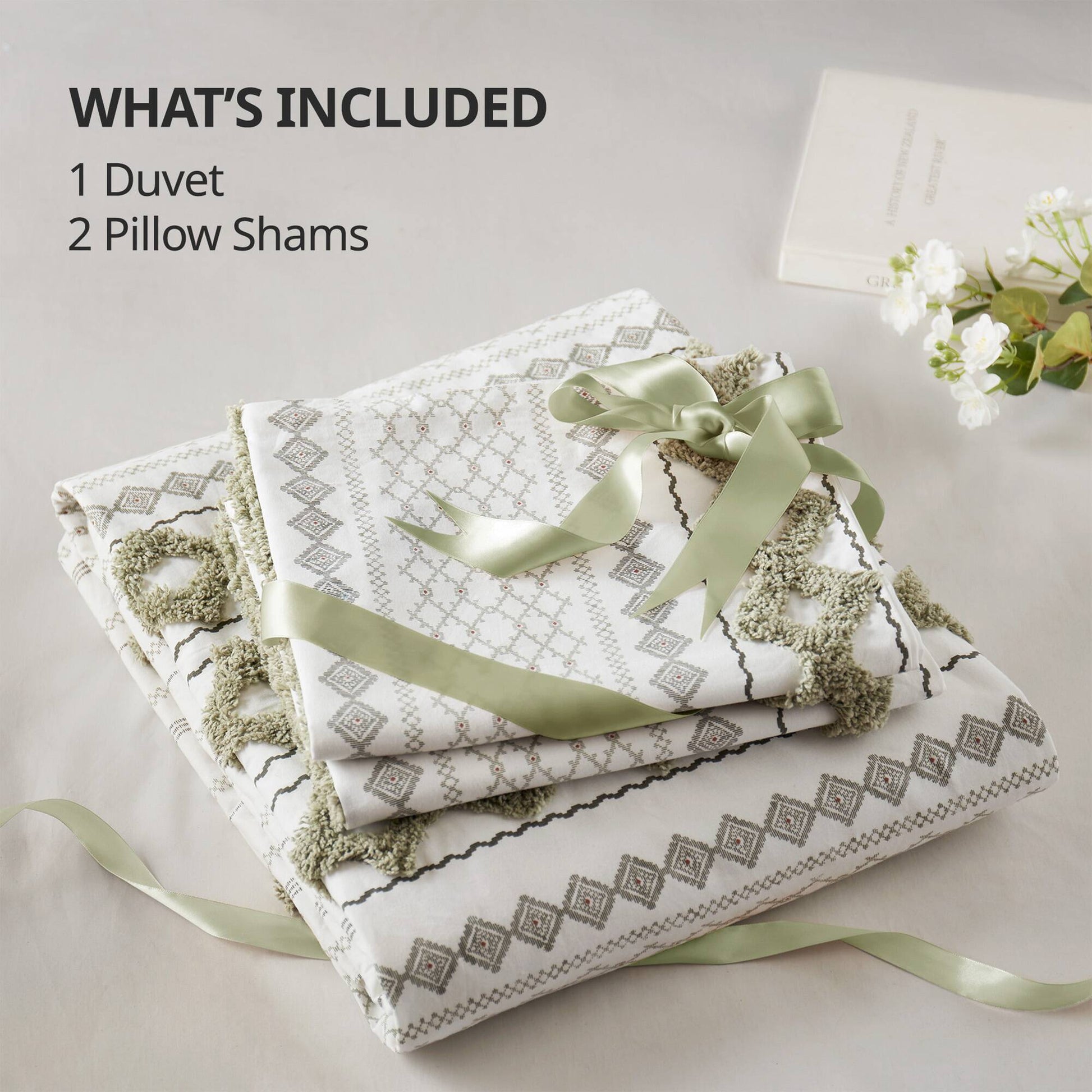 INK+IVY Cotton Printed Duvet Cover Set with Chenille