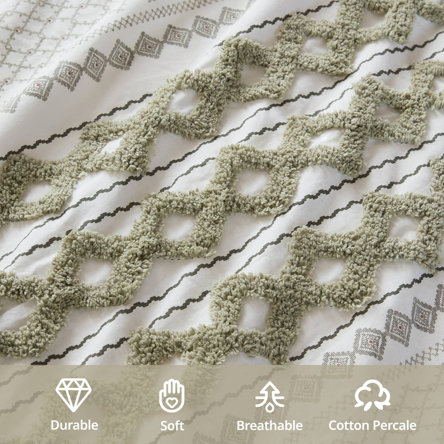 INK+IVY Cotton Printed Duvet Cover Set with Chenille