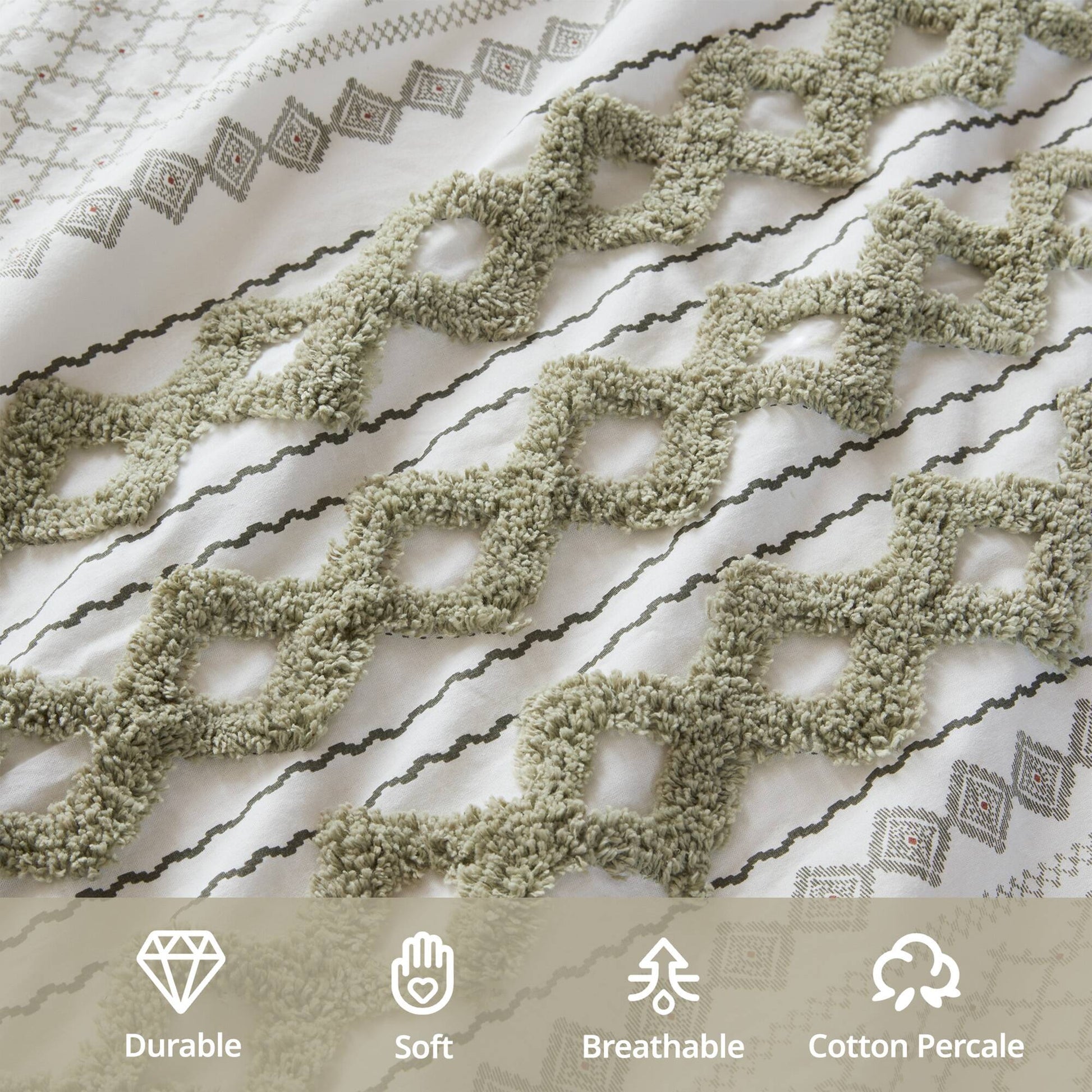 INK+IVY Cotton Printed Duvet Cover Set with Chenille