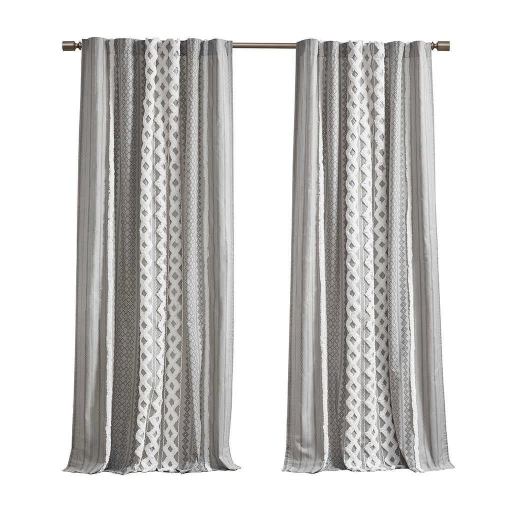 INK+IVY Cotton Printed Curtain Panel with Chenille Stripe and Lining