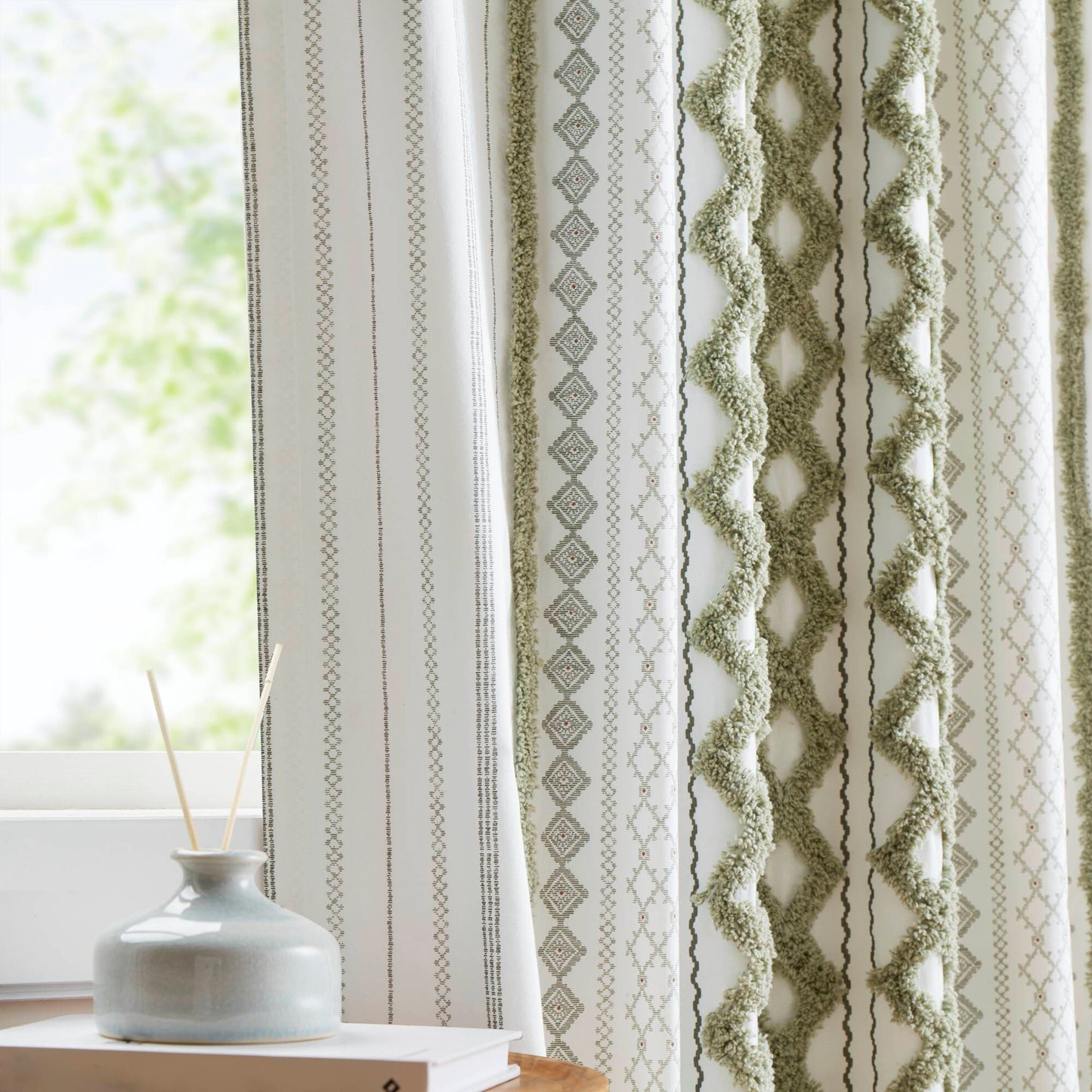 INK+IVY Cotton Printed Curtain Panel with Chenille Stripe and Lining