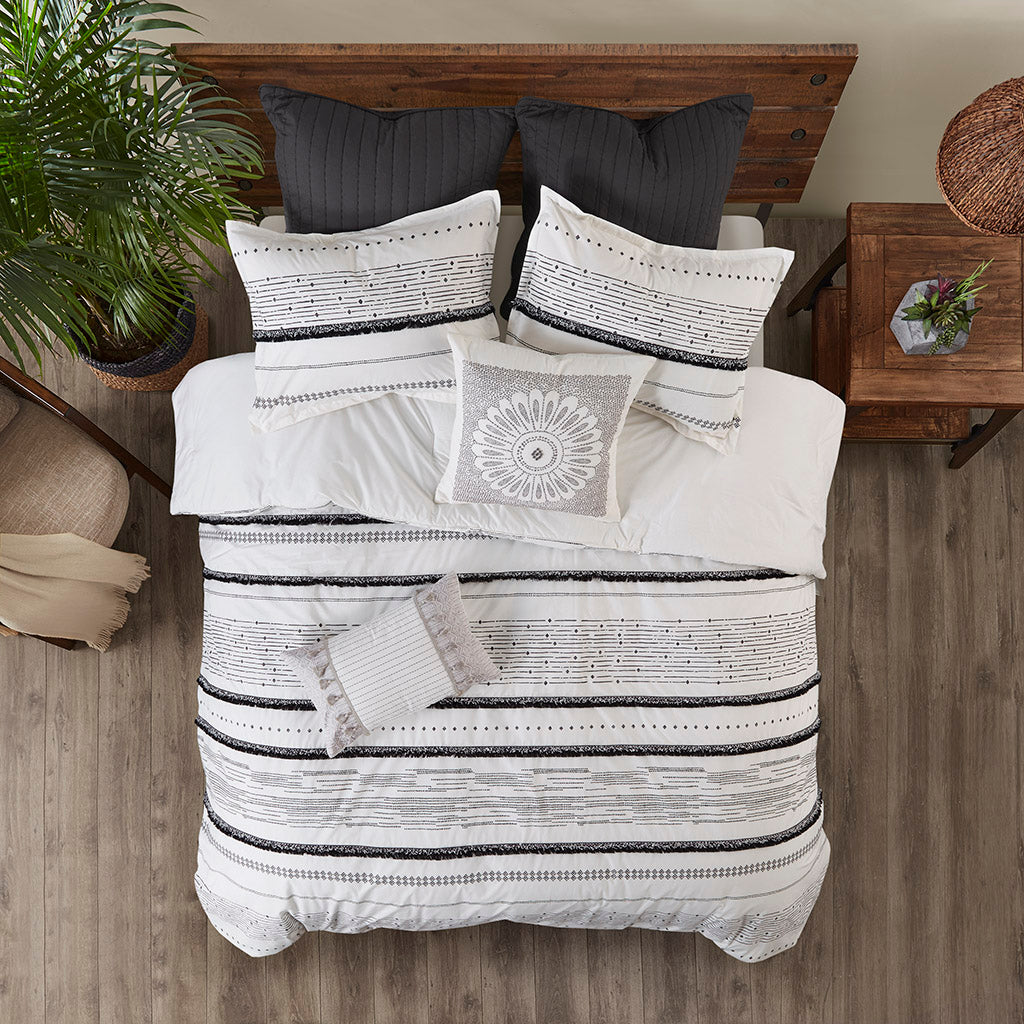INK+IVY Cotton Printed Duvet Cover Set with Trims