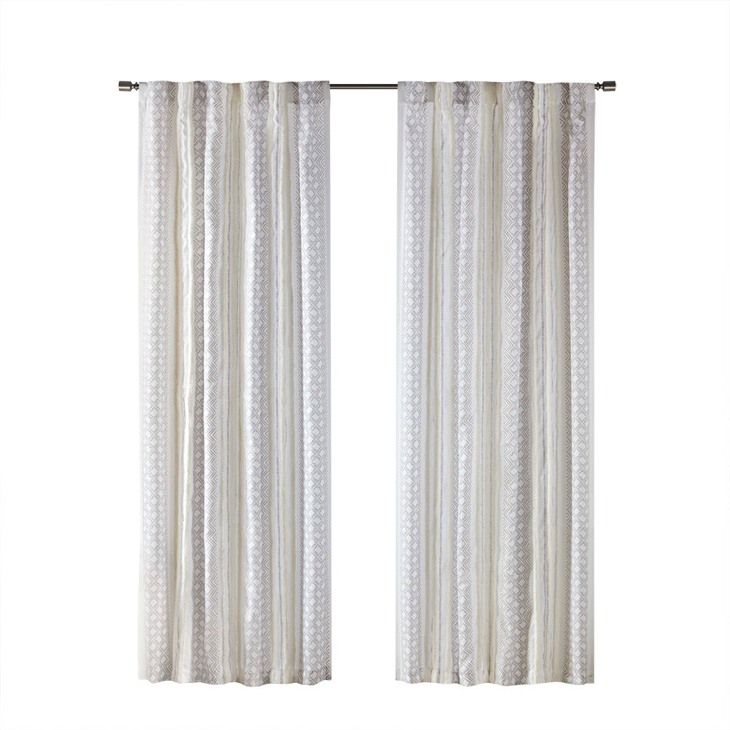 INK+IVY 2pk Poly Printed Curtain Panel with Tufted Stripe