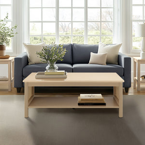 Ashlyn 2-Tier Coffee Table with Rattan Sides & Spacious Open Shelf Storage