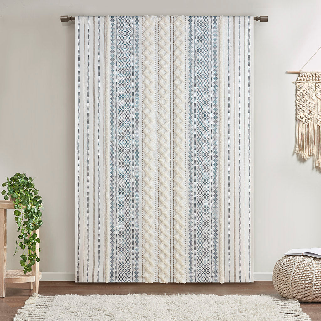INK+IVY Cotton Printed Curtain Panel with Chenille Stripe and Lining