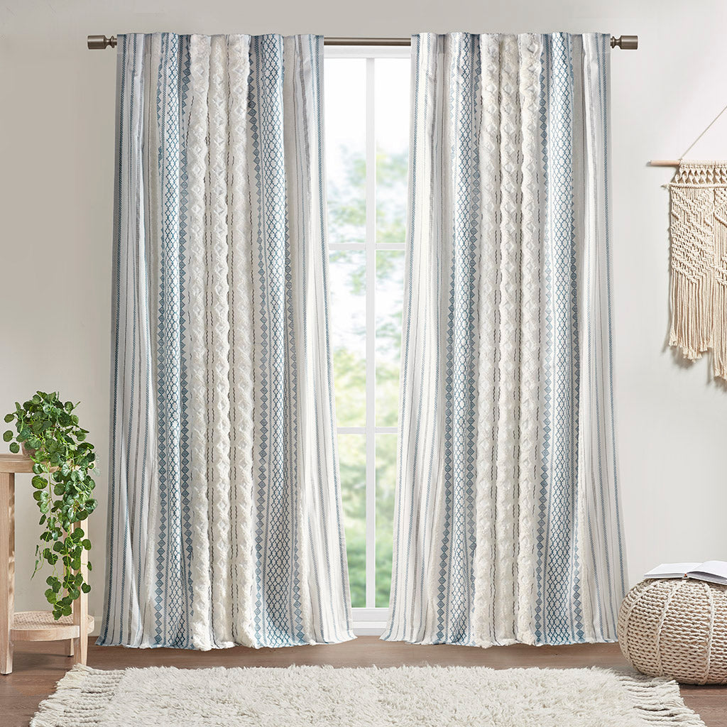 INK+IVY Cotton Printed Curtain Panel with Chenille Stripe and Lining