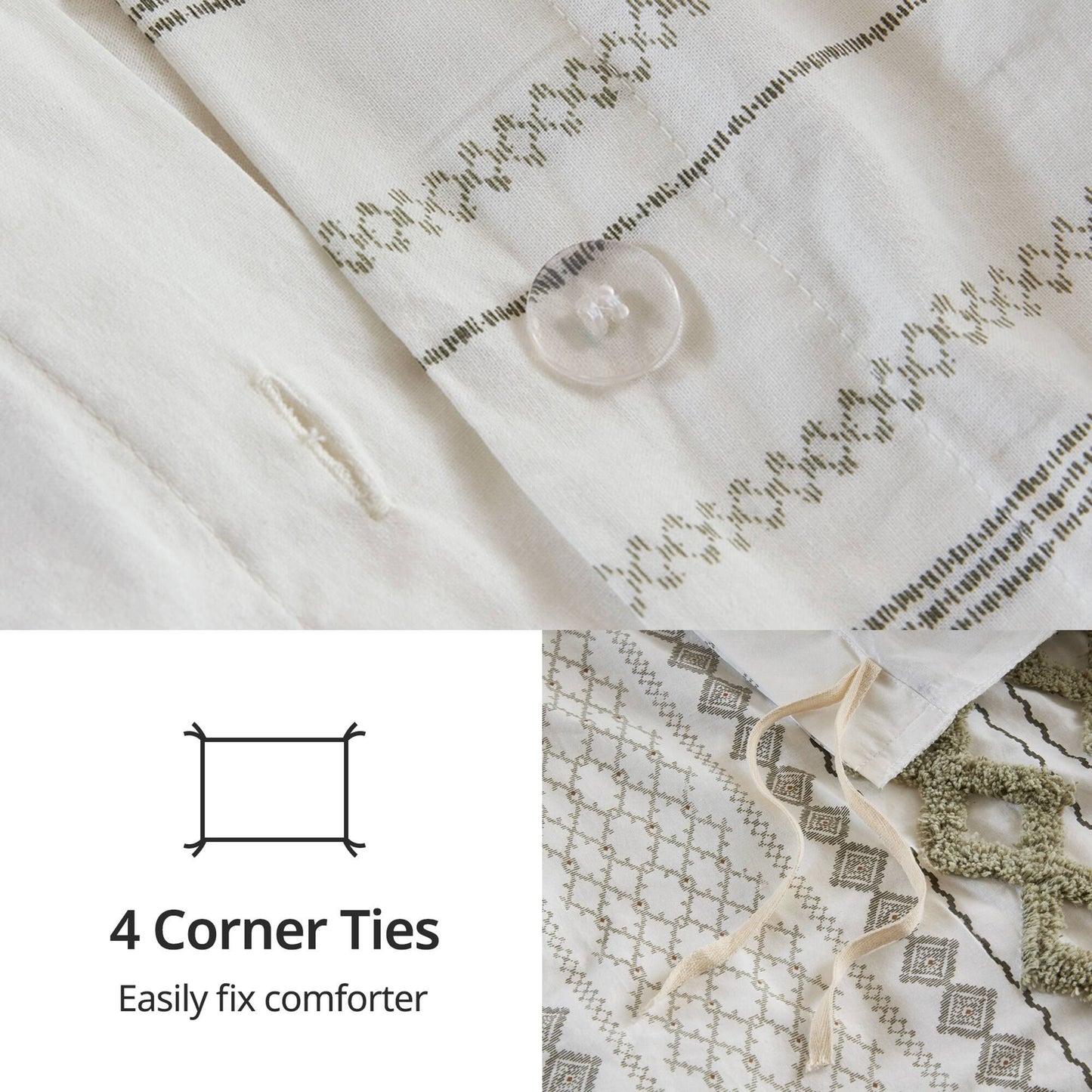 INK+IVY Cotton Printed Duvet Cover Set with Chenille