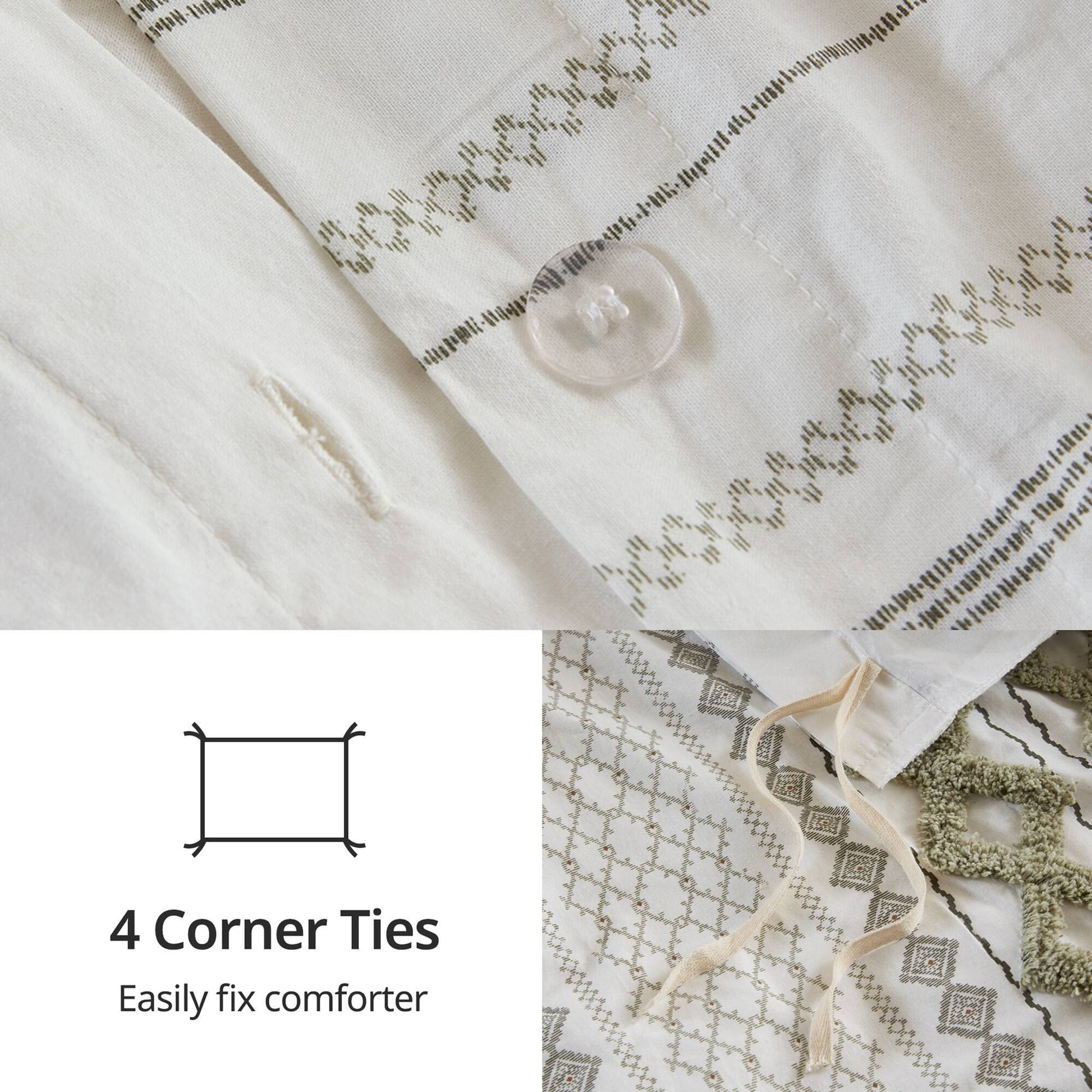 INK+IVY Cotton Printed Duvet Cover Set with Chenille