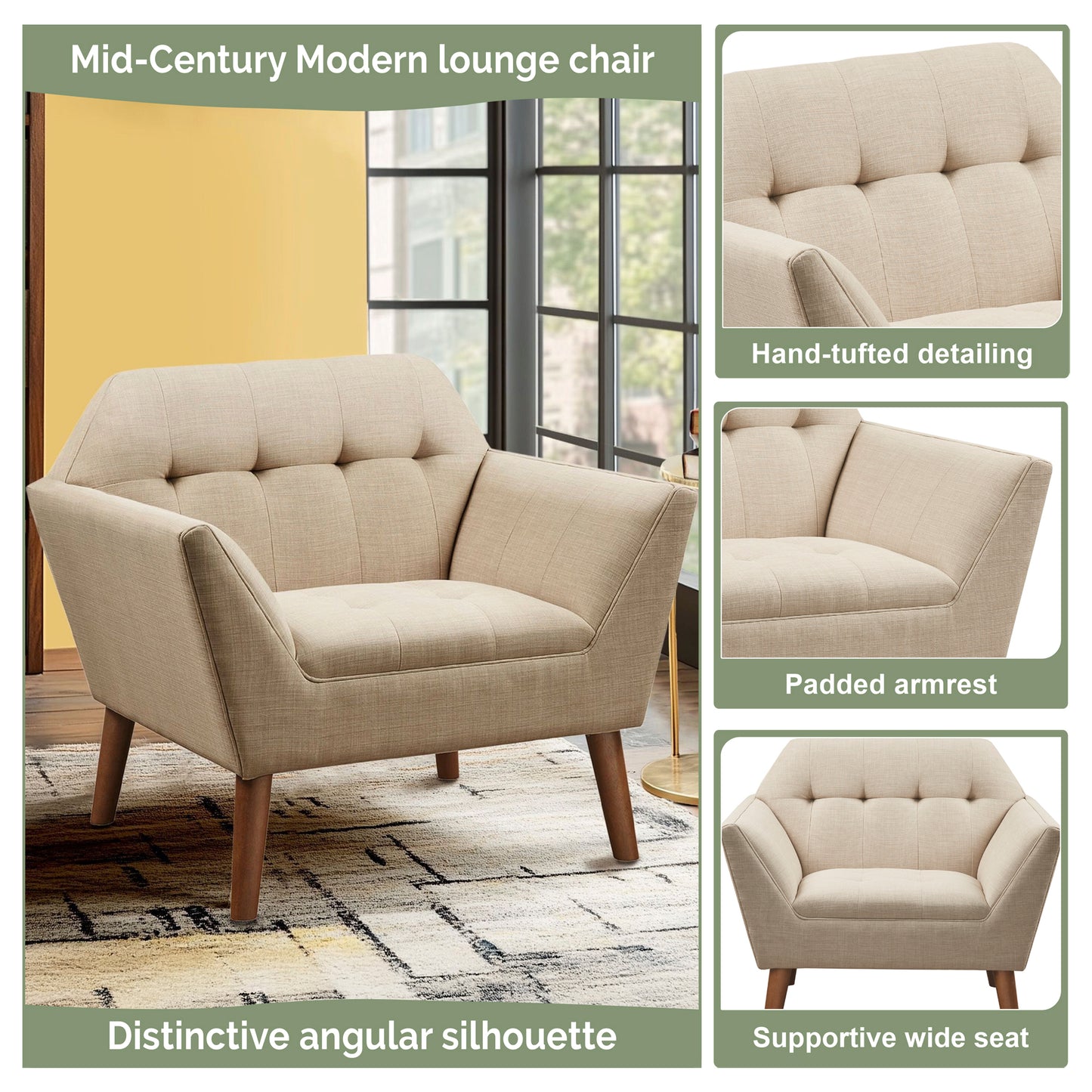 INK+IVY Newport Wide Mid-Century Modern Lounge Chair