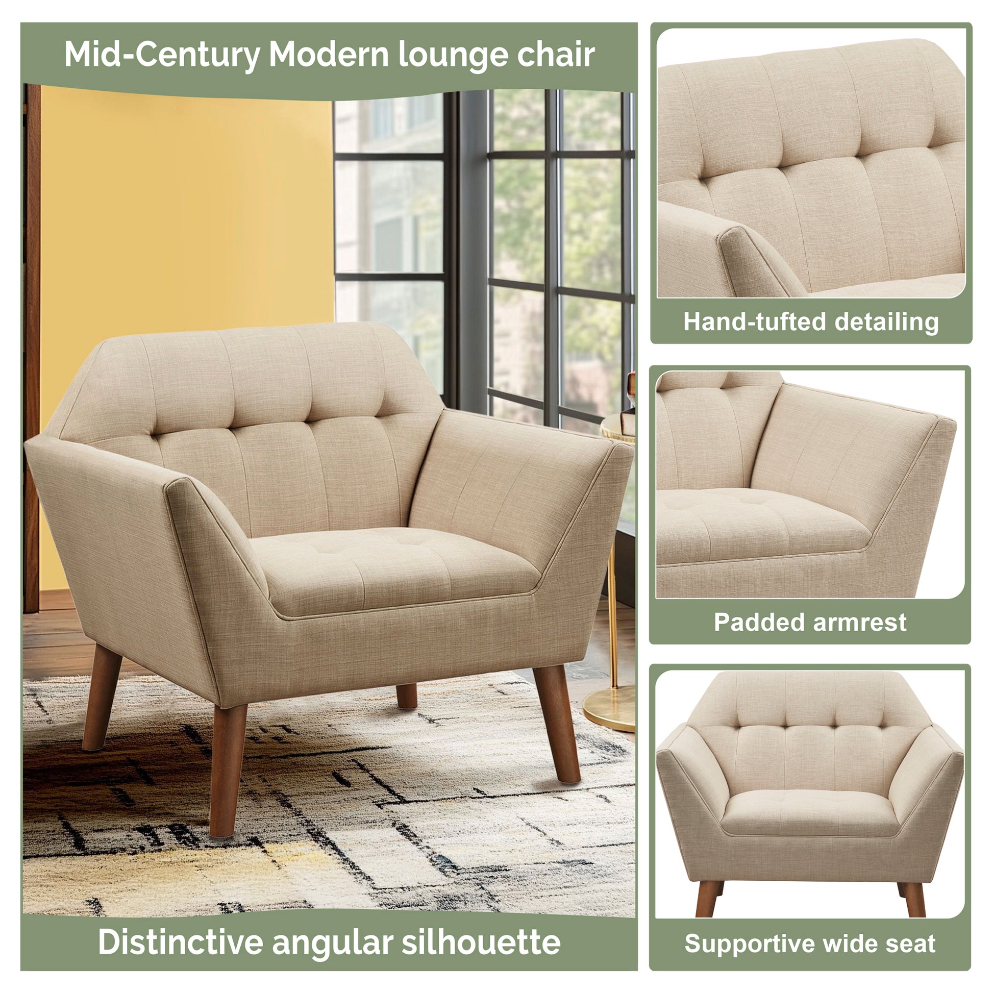 INK+IVY Newport Wide Mid-Century Modern Lounge Chair