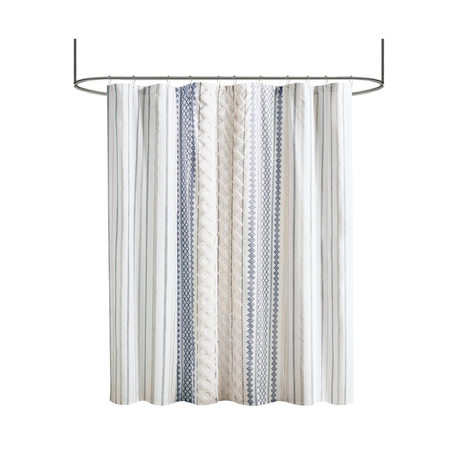 Imani Cotton Printed Shower Curtain with Chenille