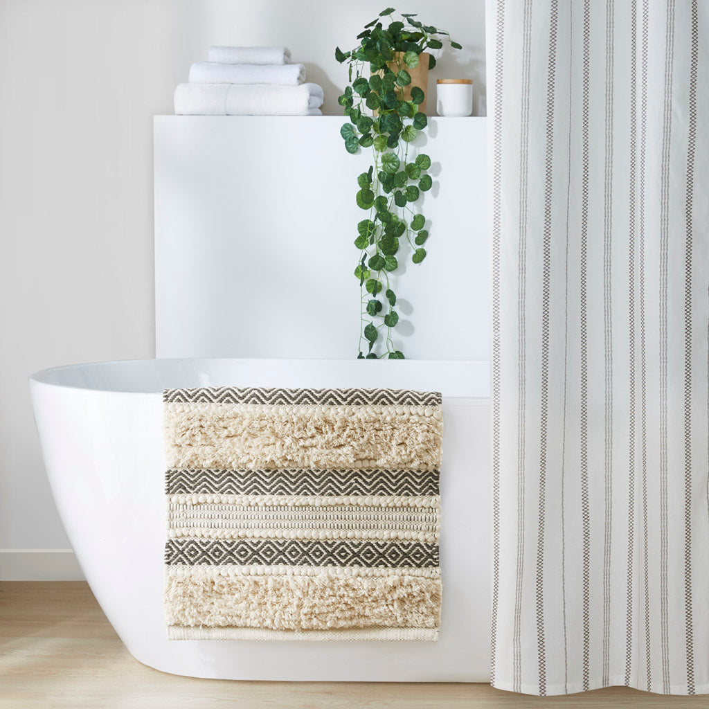 Asher Woven Texture Stripe Bath Rug