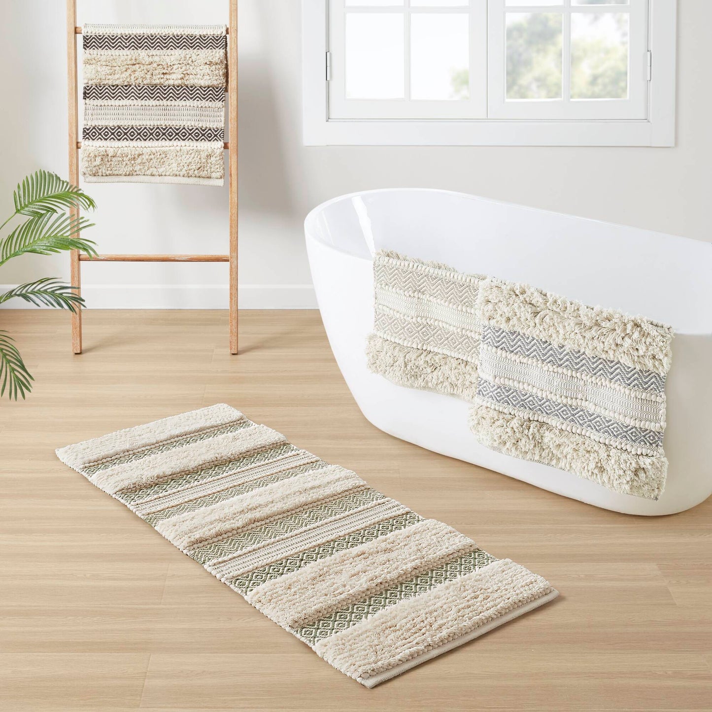 Asher Woven Texture Stripe Bath Rug