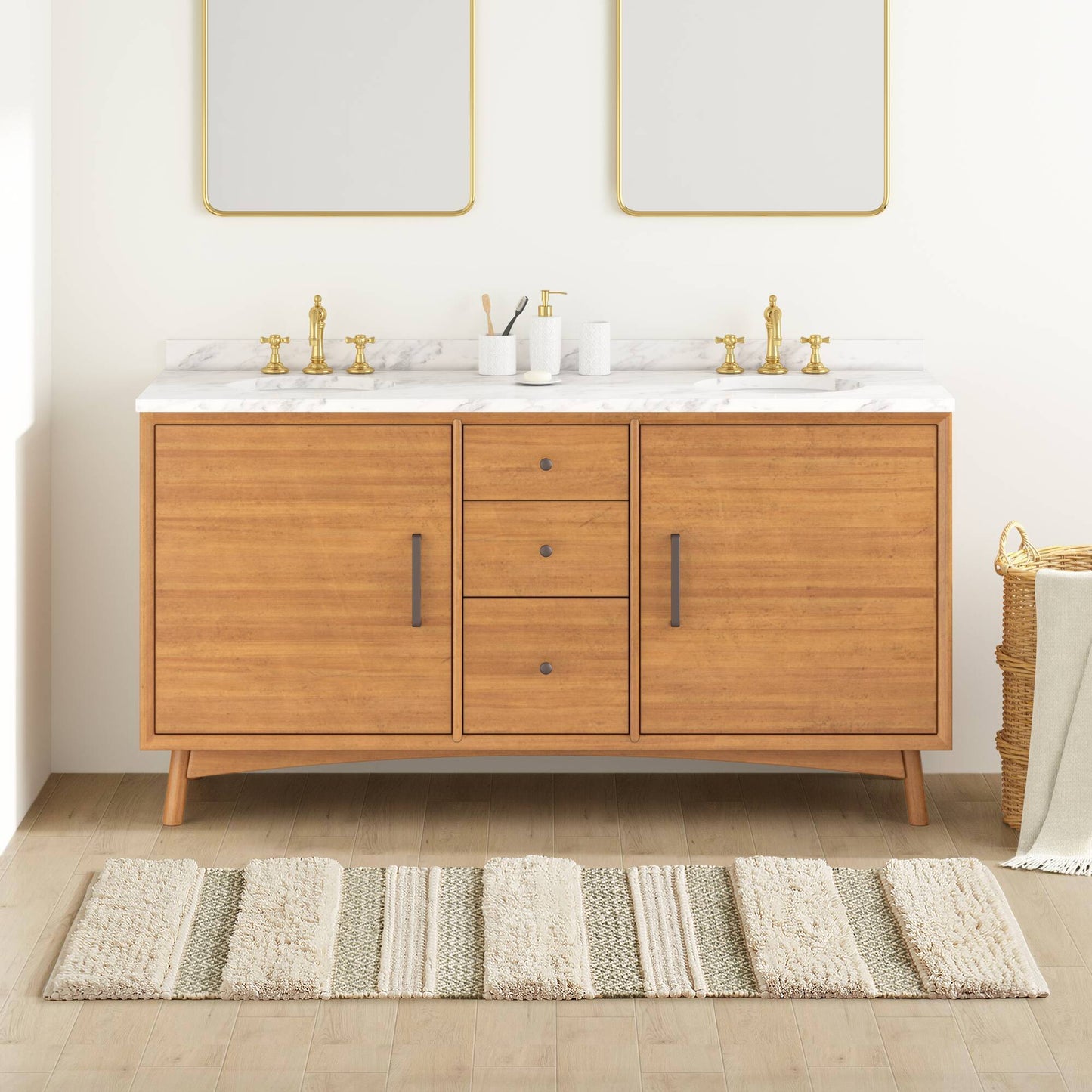 Asher Woven Texture Stripe Bath Rug