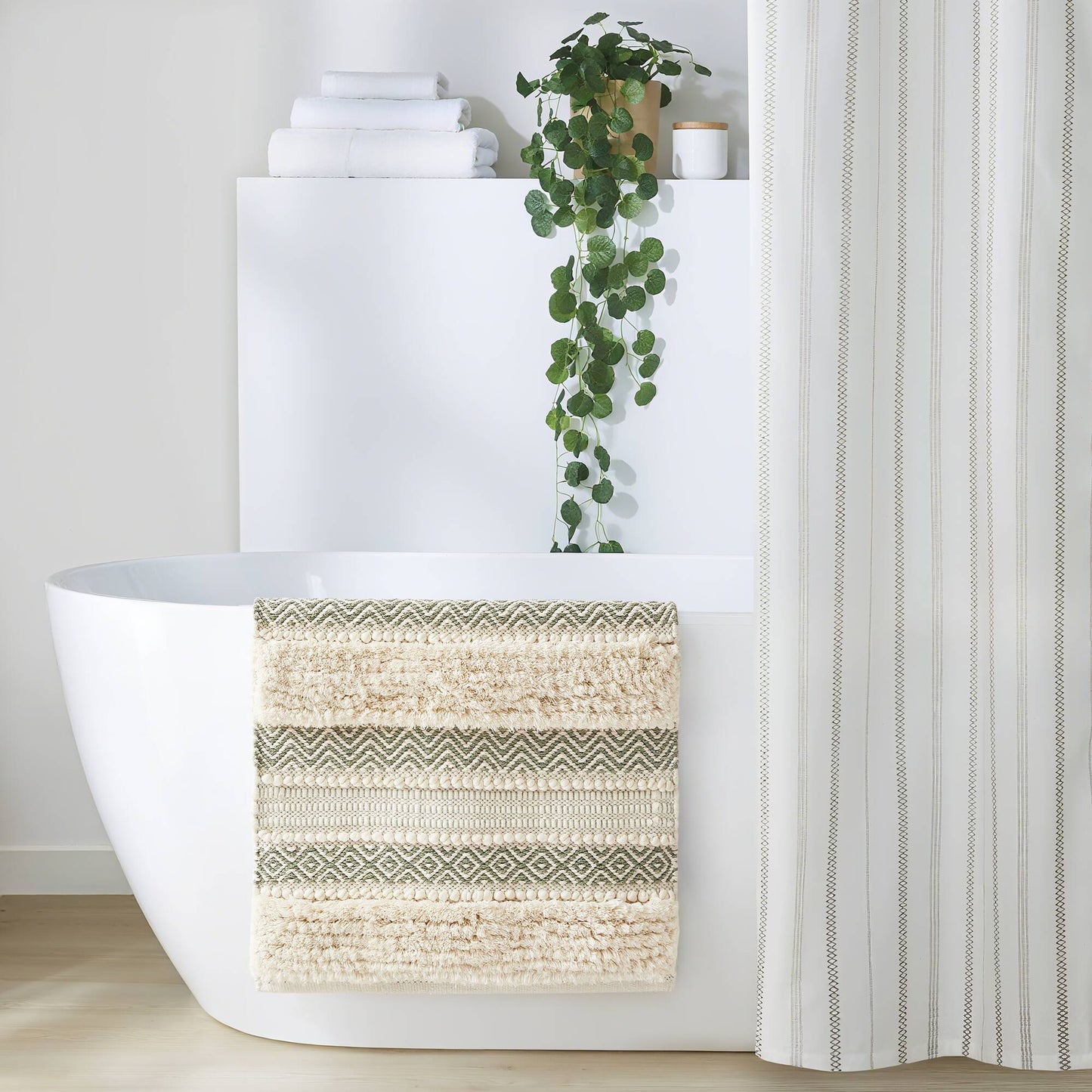 Asher Woven Texture Stripe Bath Rug