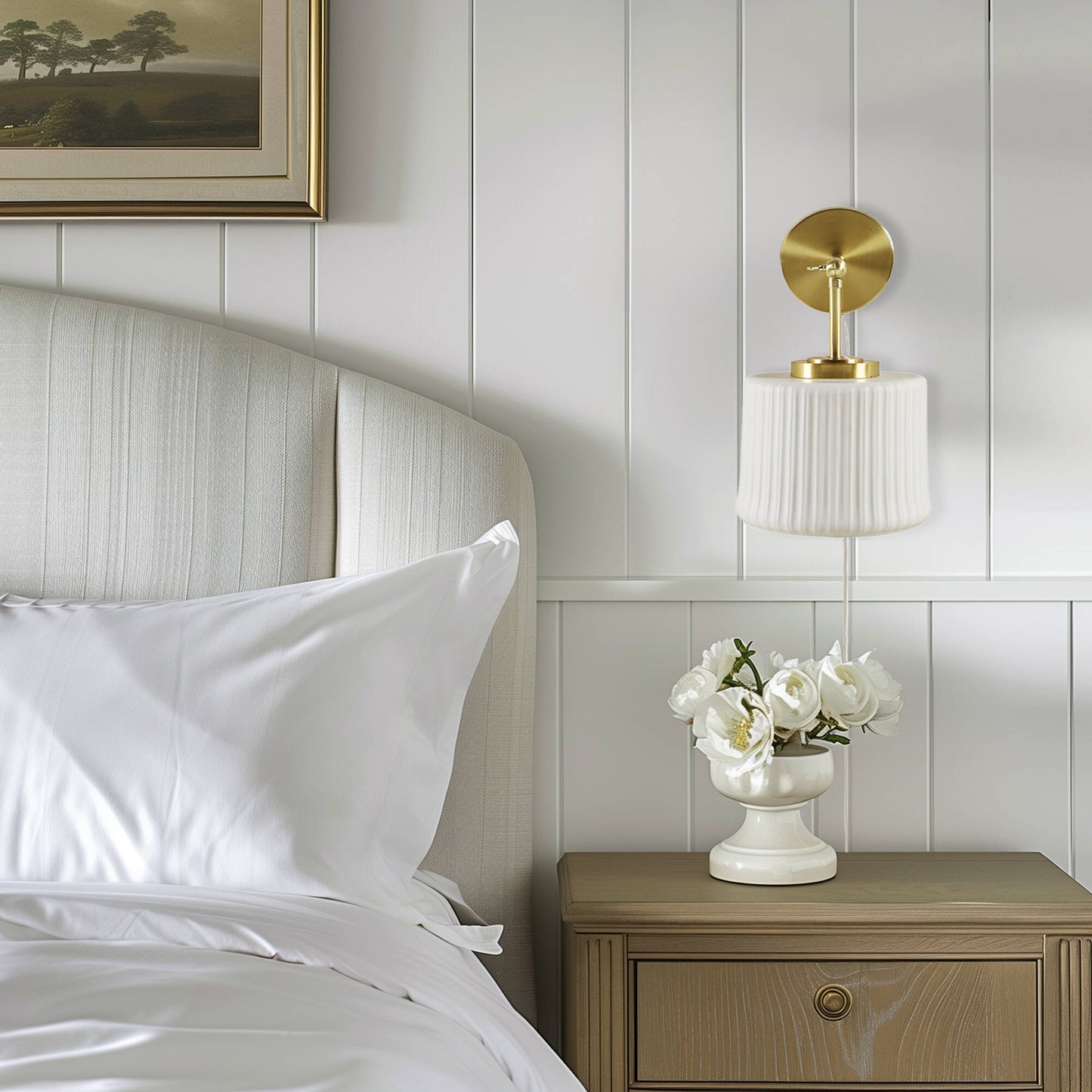 INK+IVY White Ceramic Wall Sconce with Adjustable Swing Arm