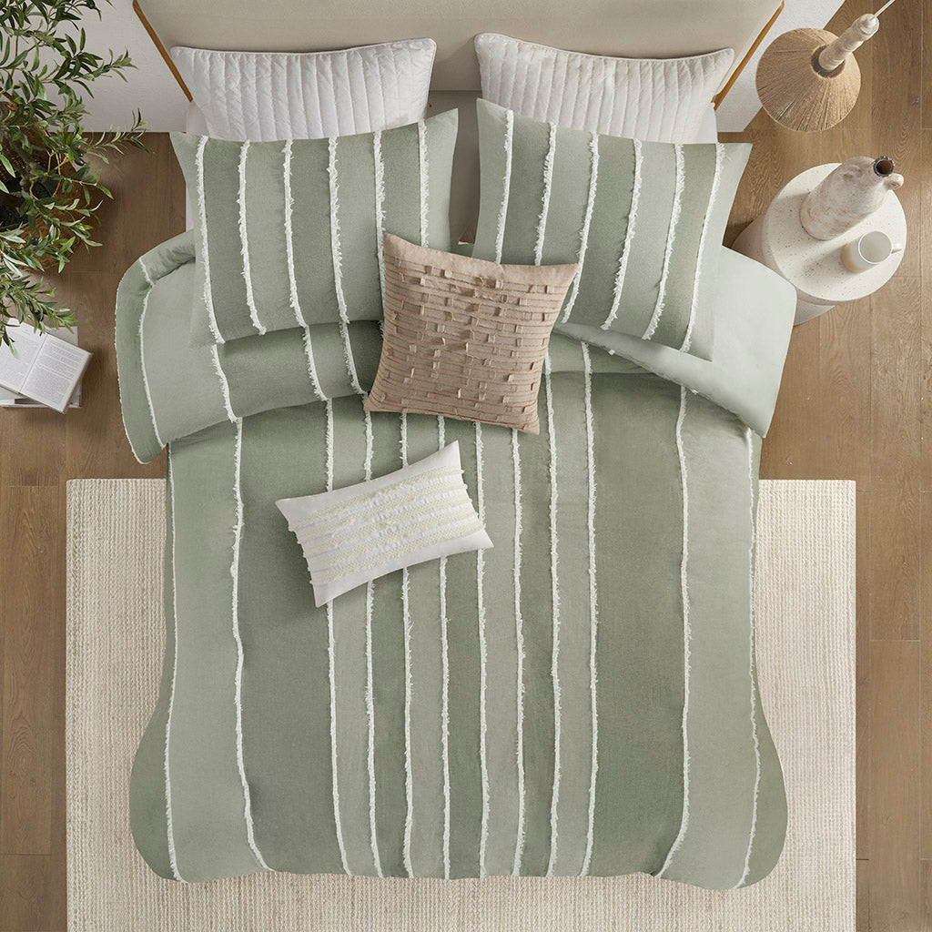 INK+IVY 3 Piece Striped Cotton Duvet Cover Set
