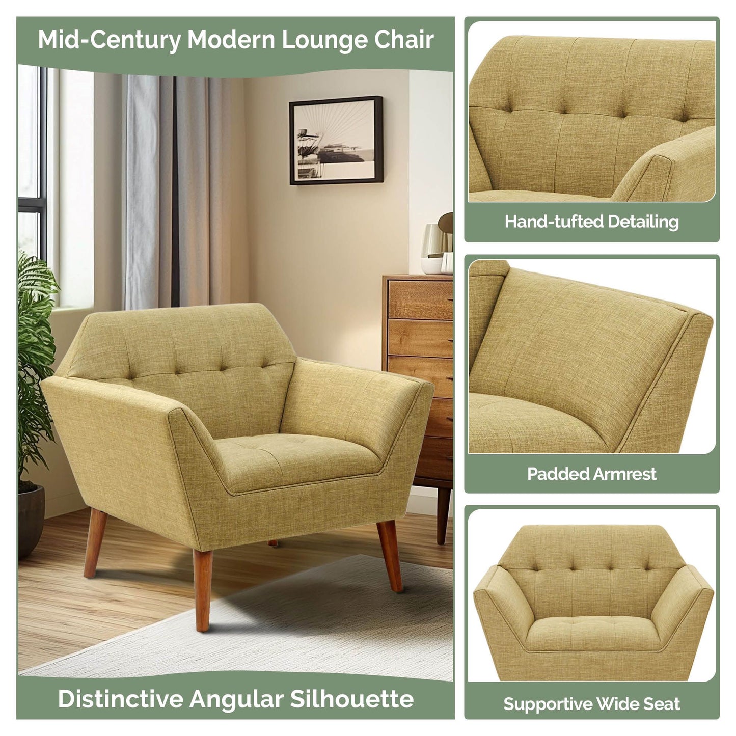 INK+IVY Newport Wide Mid-Century Modern Lounge Chair