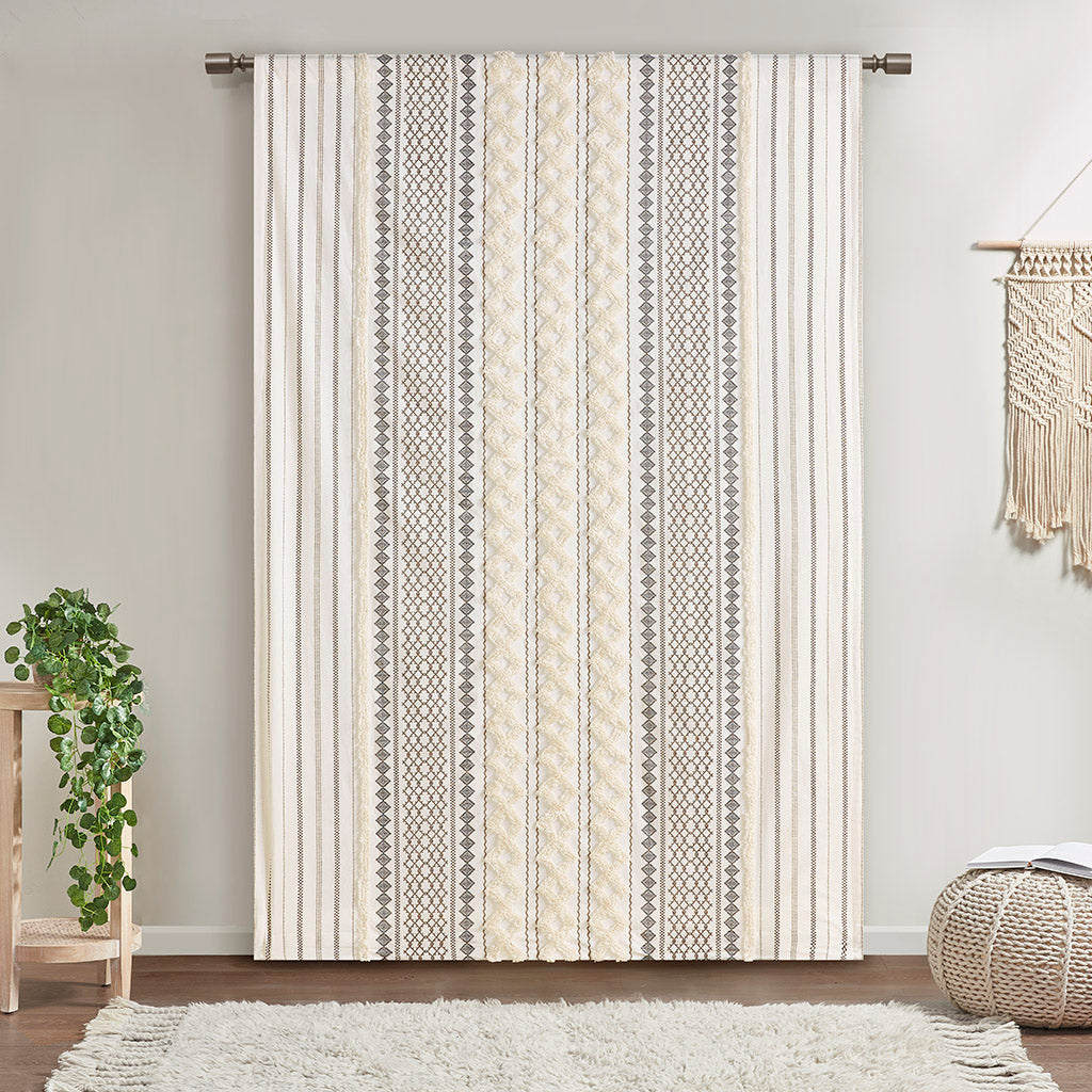 INK+IVY Cotton Printed Curtain Panel with Chenille Stripe and Lining